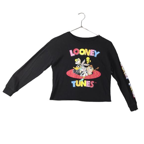 Looney Tunes Cropped Tee Size 11/12 Black Long Sleeve Graphic - Picture 1 of 6